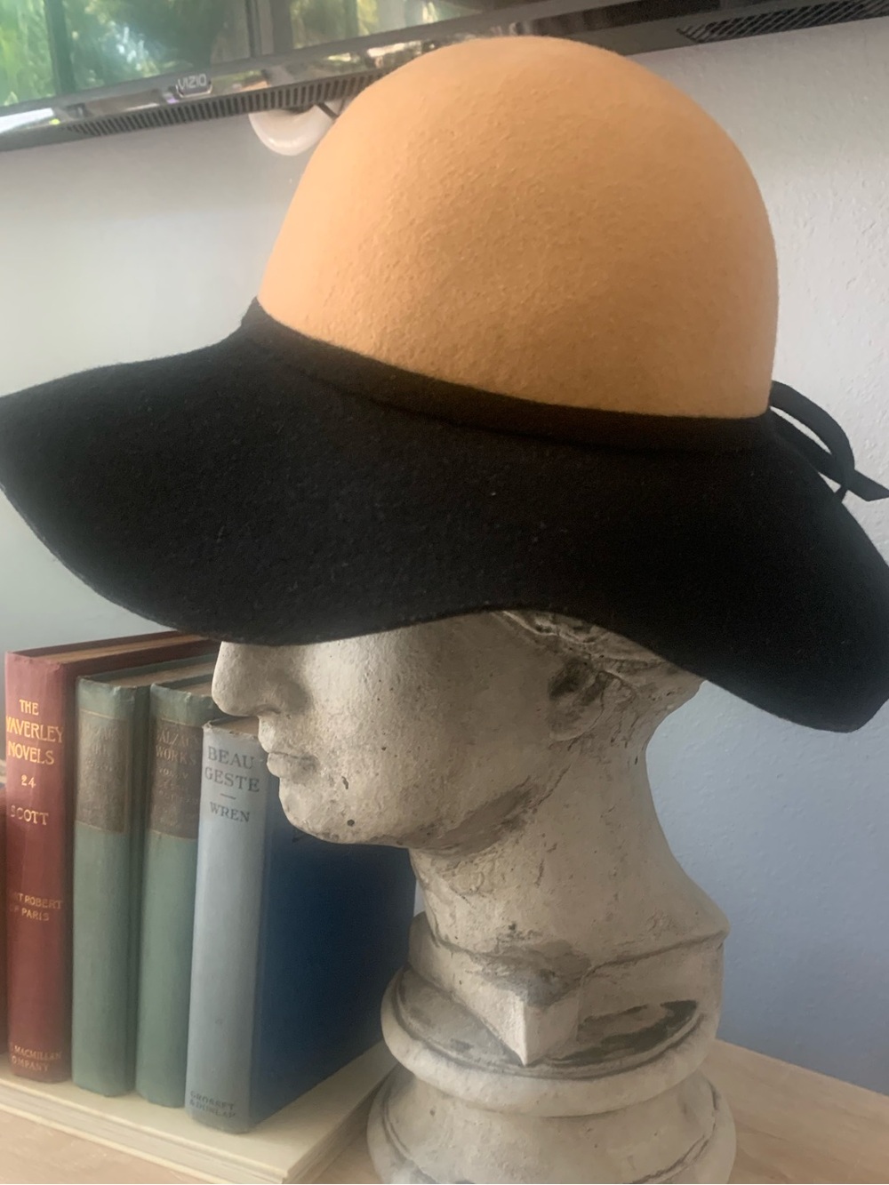Tan & Black Felt Hat 100% Wool Felt